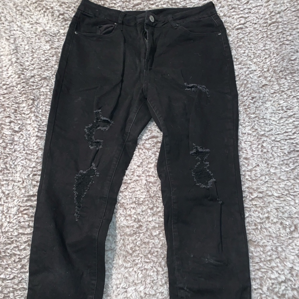 High rise black ripped jeans